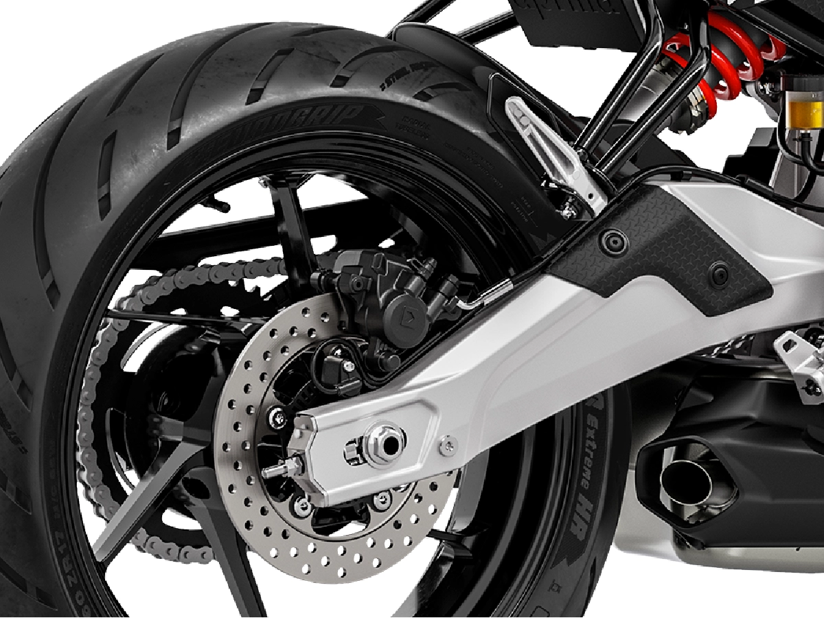 Aprilia RS 457 rear disc brake system and swingarm detail