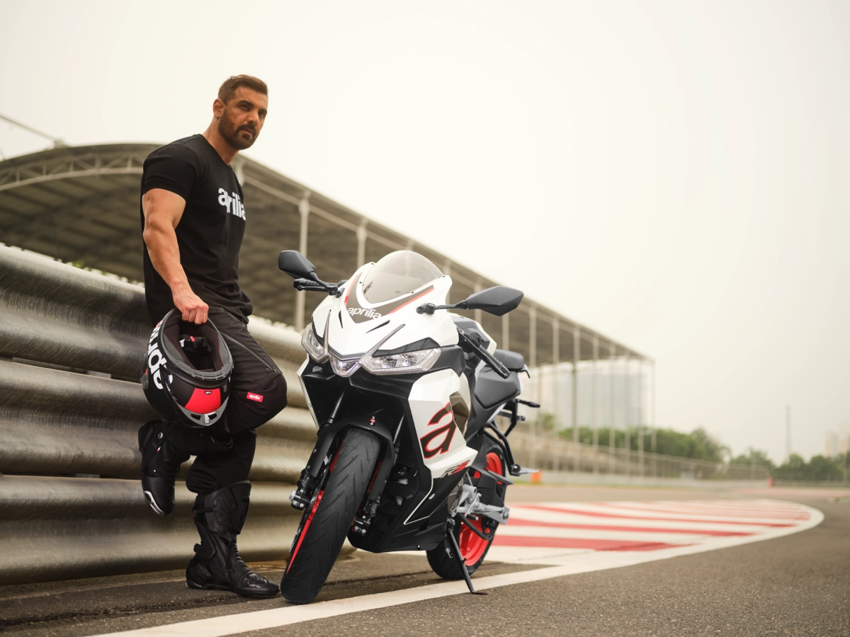 White Aprilia RS 457 sport motorcycle at race circuit