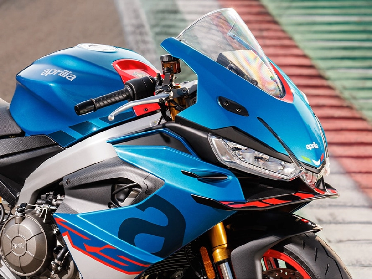 Aprilia RS 660 Blue Marlin side profile parked on racetrack