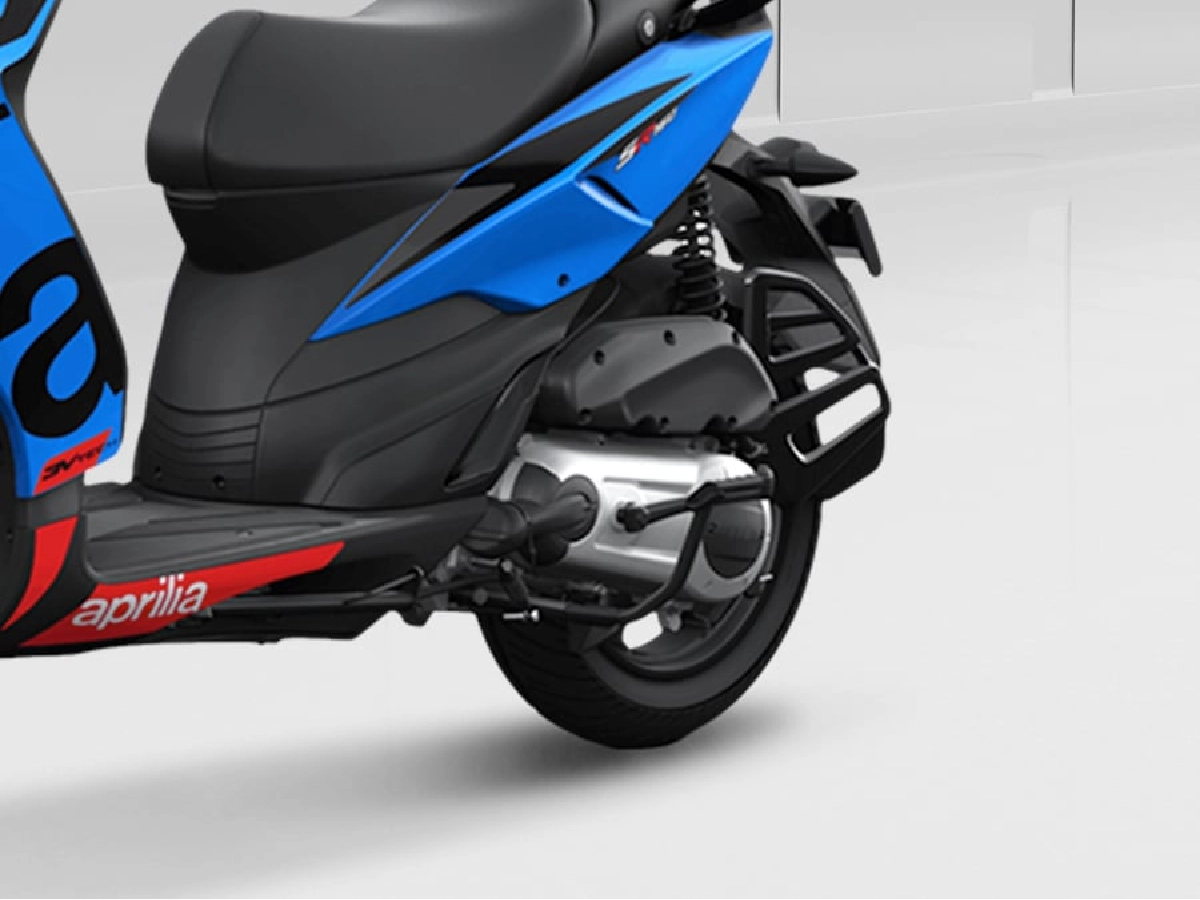 Blue Aprilia SR 160 scooter side profile