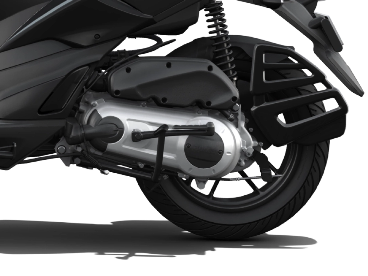 Aprilia SR 160 engine and CVT transmission close up