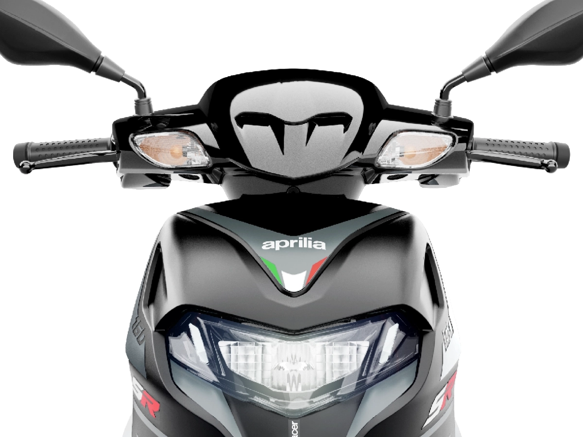 Front view of Aprilia SR 160 scooter with sporty styling