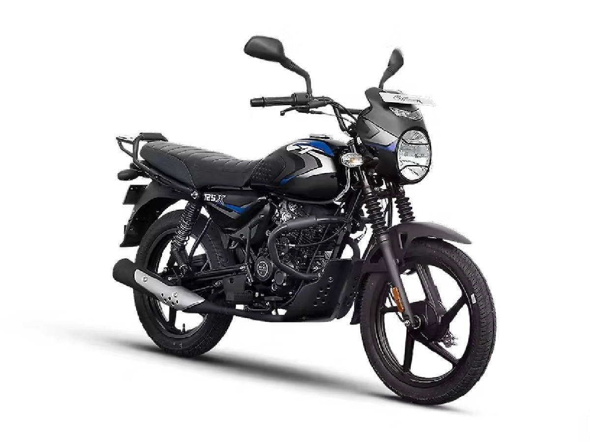 Bajaj CT 125X Ebony Black with Blue decals three quarter image