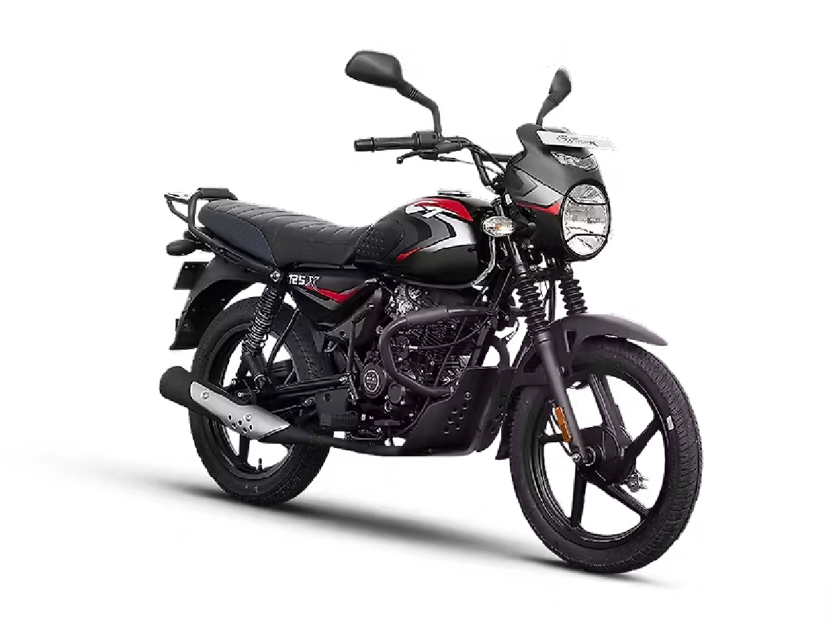 Bajaj CT 125X Ebony Black with Red decals three quarter image
