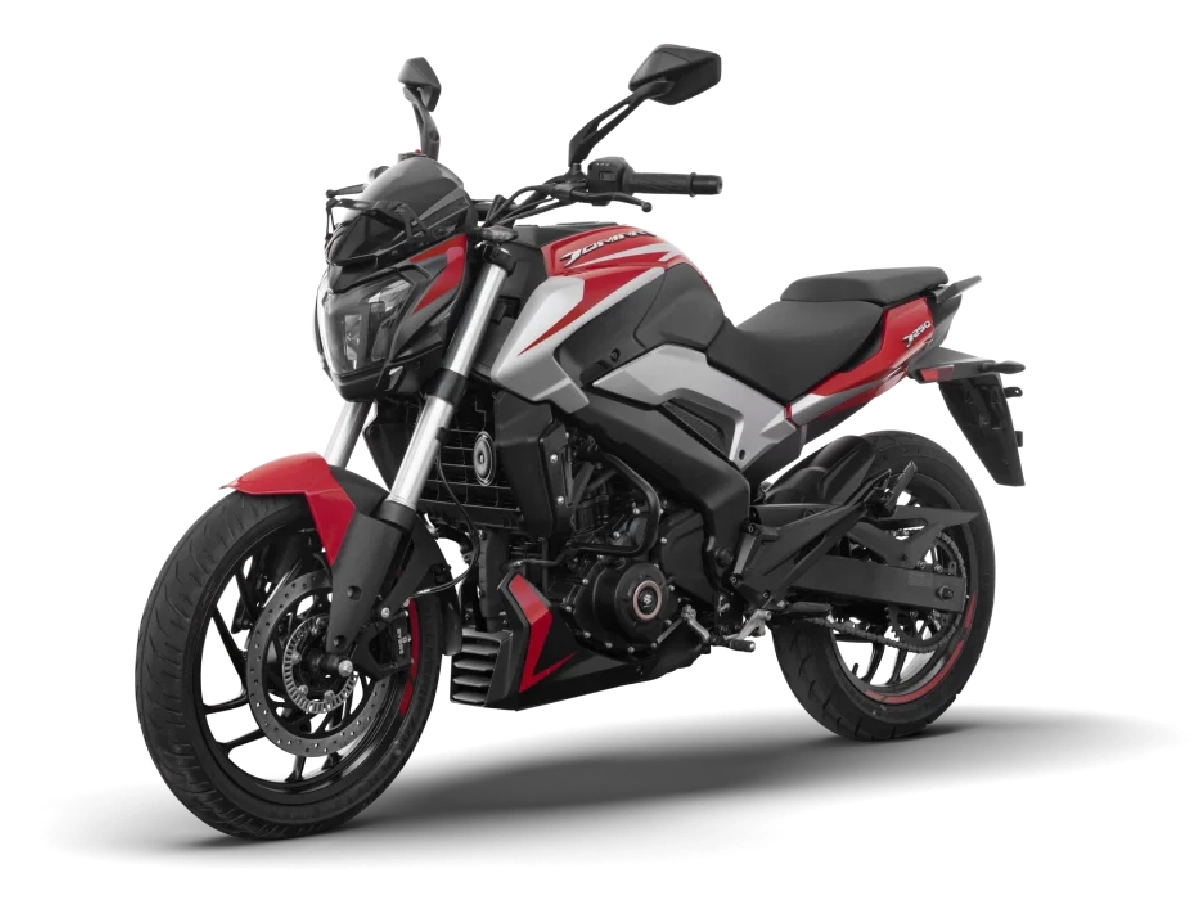 Bajaj Dominar 250 Canyon Red motorcycle in studio setup