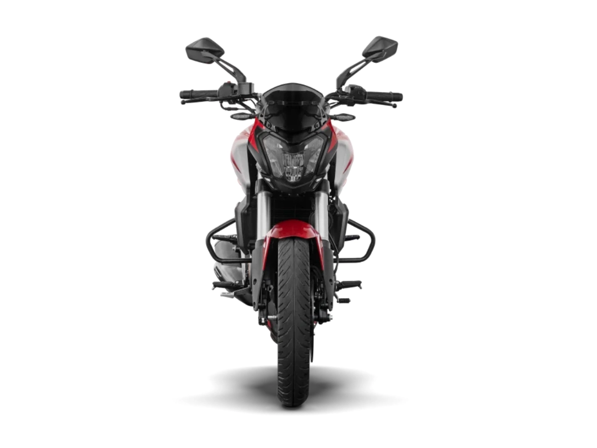 Front view of Bajaj Dominar 250 motorcycle with LED headlamp