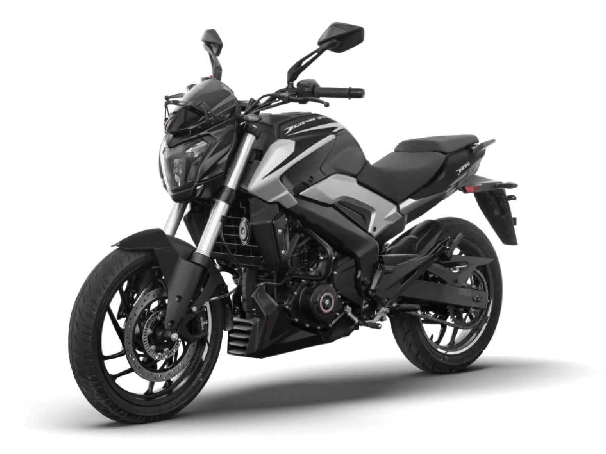 Bajaj Dominar 250 Sparkling Black motorcycle front three quarter view