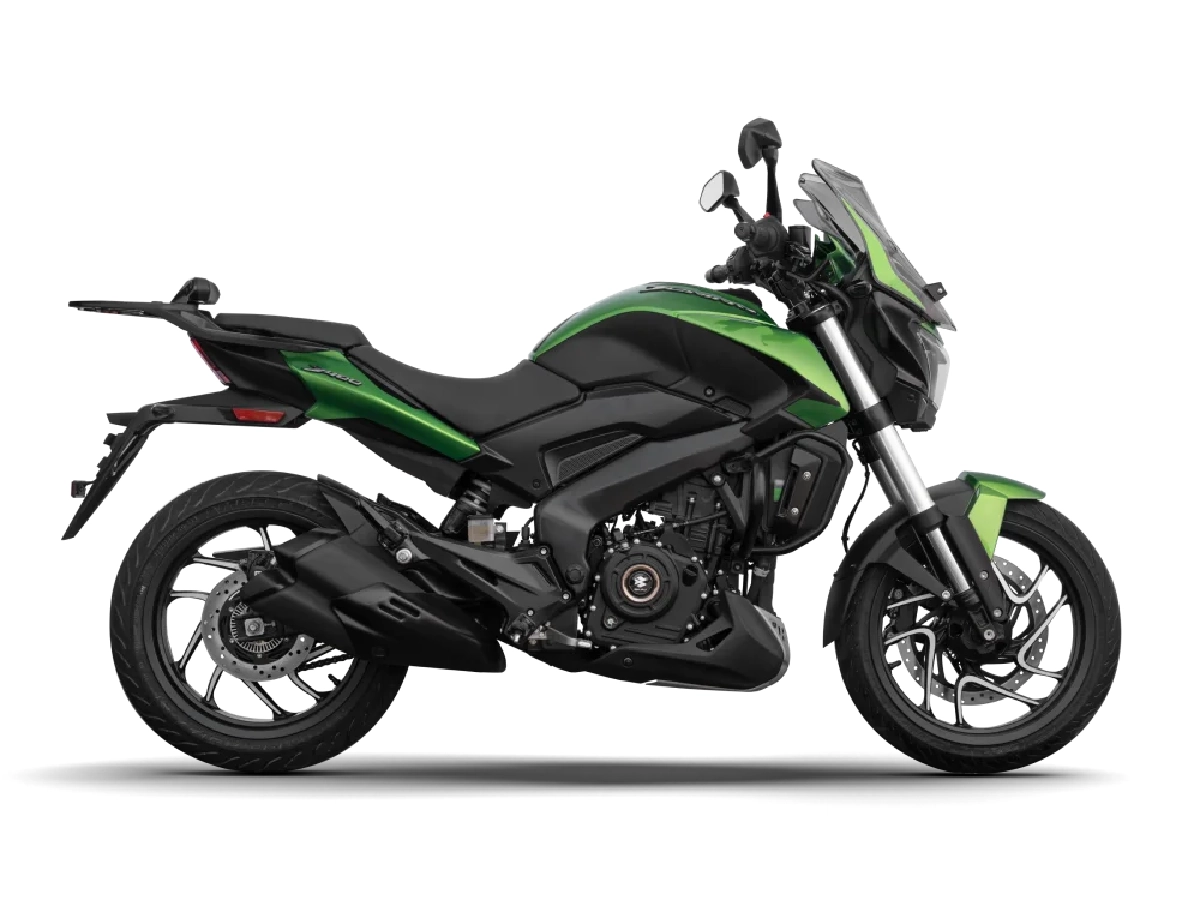Bajaj Dominar 400 Aurora Green side profile studio image