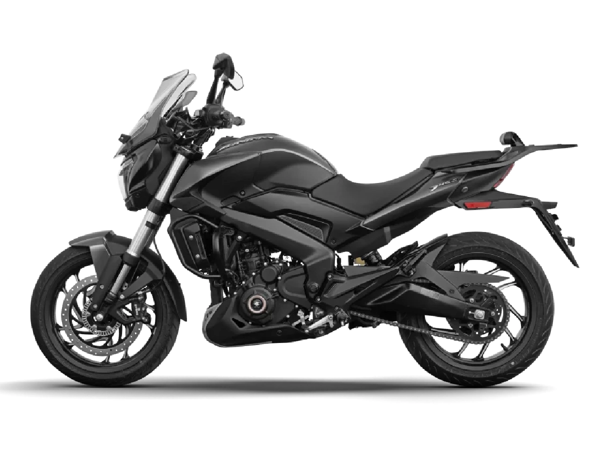 Side profile of Bajaj Dominar 400 Charcoal Black motorcycle