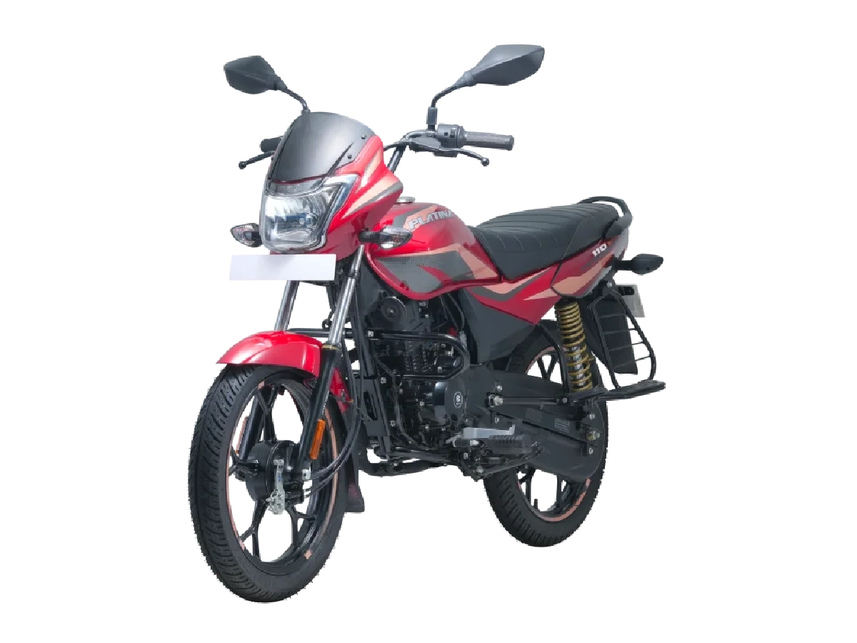 Bajaj Platina 110 Drum in red color front three quarter view