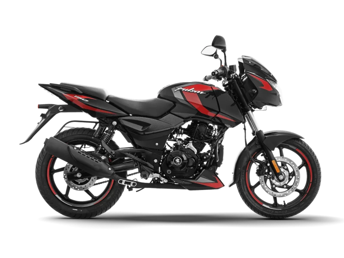 Bajaj Pulsar 150 in Ebony Black Cherry Red colour - side profile