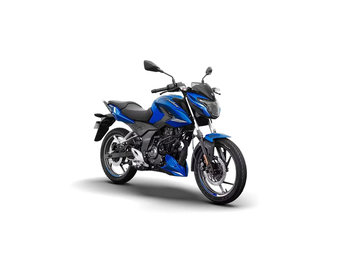 Bajaj Pulsar P150 in Caribbean Blue (Twin Disc) colour - side profile