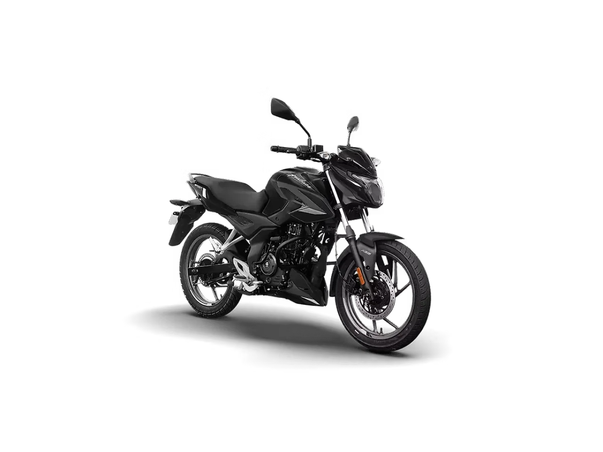 Bajaj Pulsar P150 in Ebony Black White (Single Disc) colour - side profile