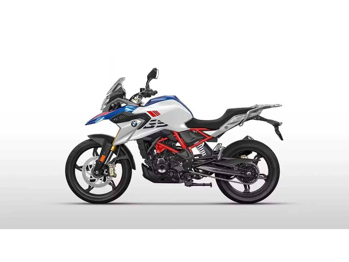BMW G 310 GS in Polar White/Racing blue metallic colour - side profile