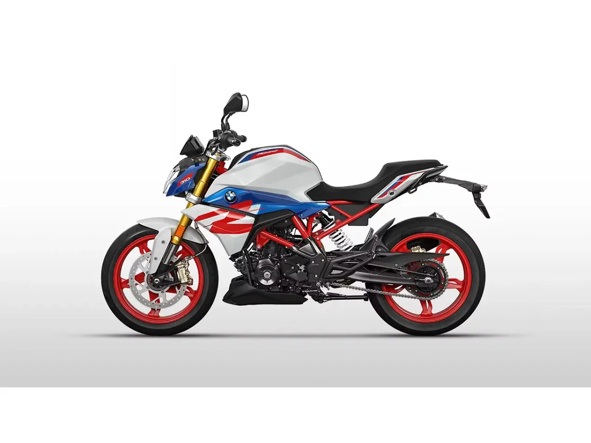 BMW G 310 R in Polar White with Racing Blue colour - side profile