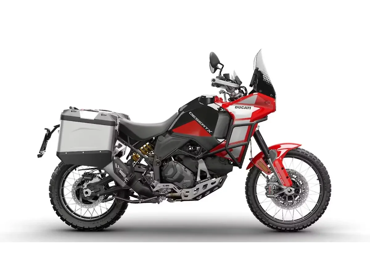 Ducati DesertX in Thrilling Black and Ducati Red colour - side profile