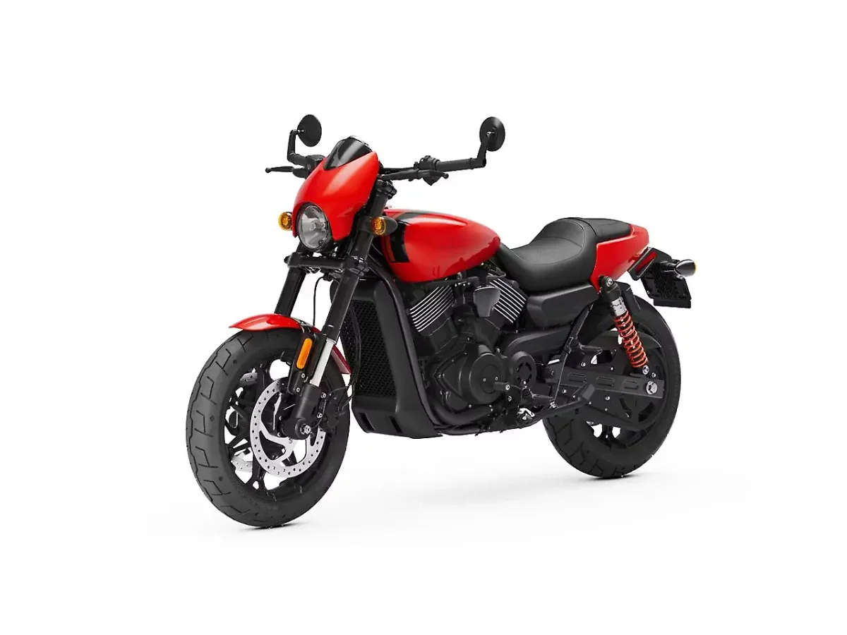 Harley-Davidson Street Rod Performance Orange motorcycle from front right angle