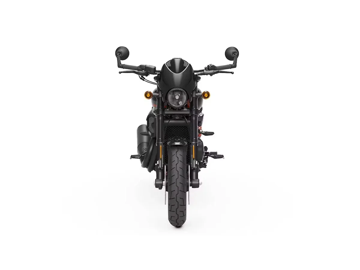 Harley-Davidson Street Rod motorcycle shown from front view in black finish