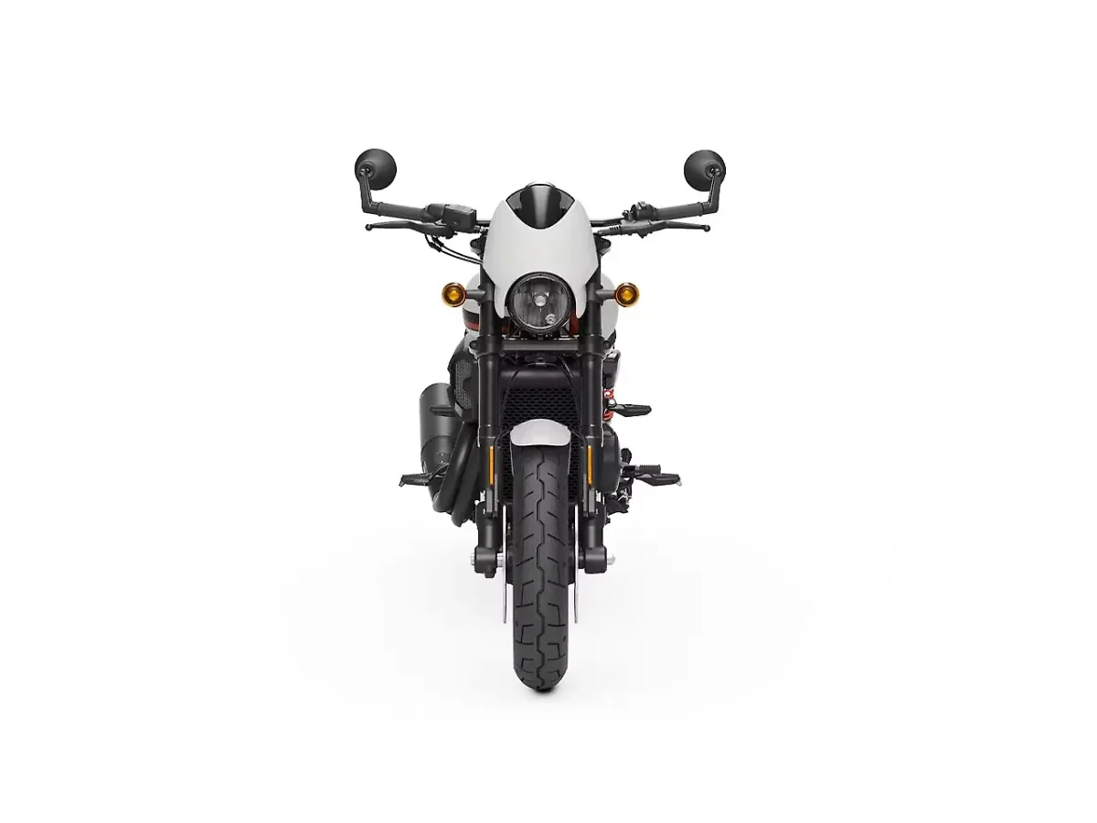 Harley-Davidson Street Rod motorcycle shown from front view in white finish