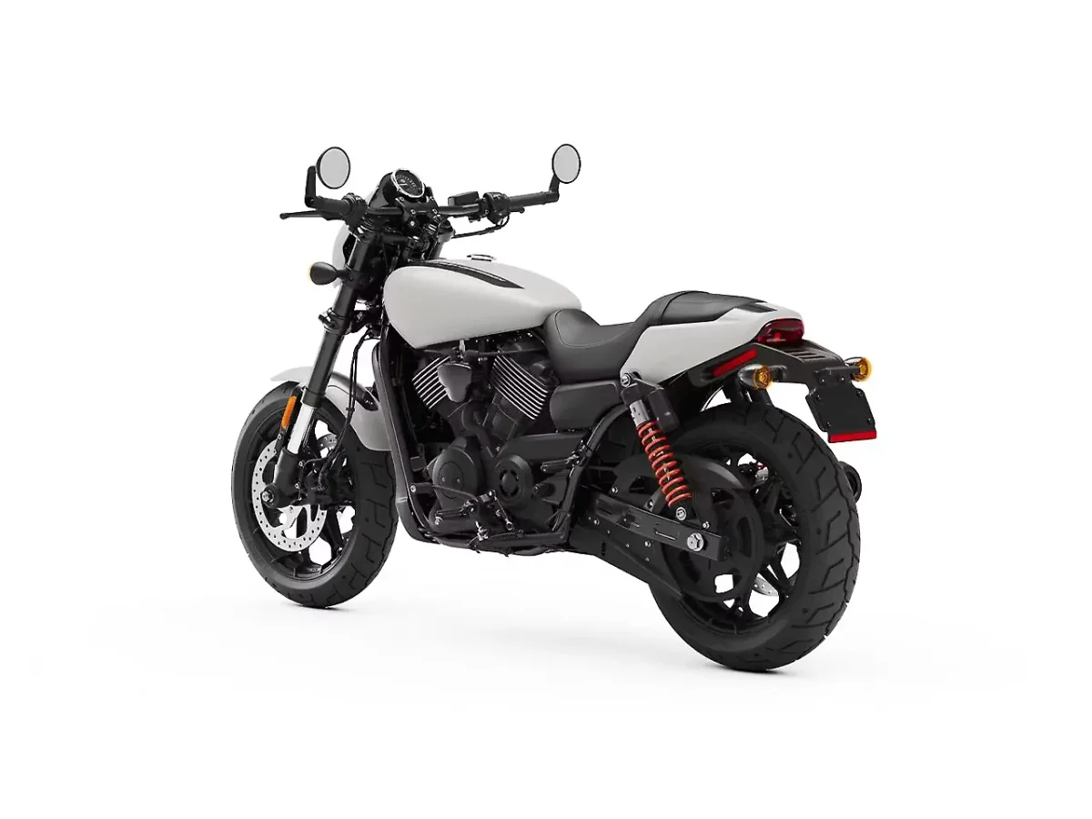 Harley-Davidson Street Rod Stone Washed White Pearl motorcycle rear three-quarter view