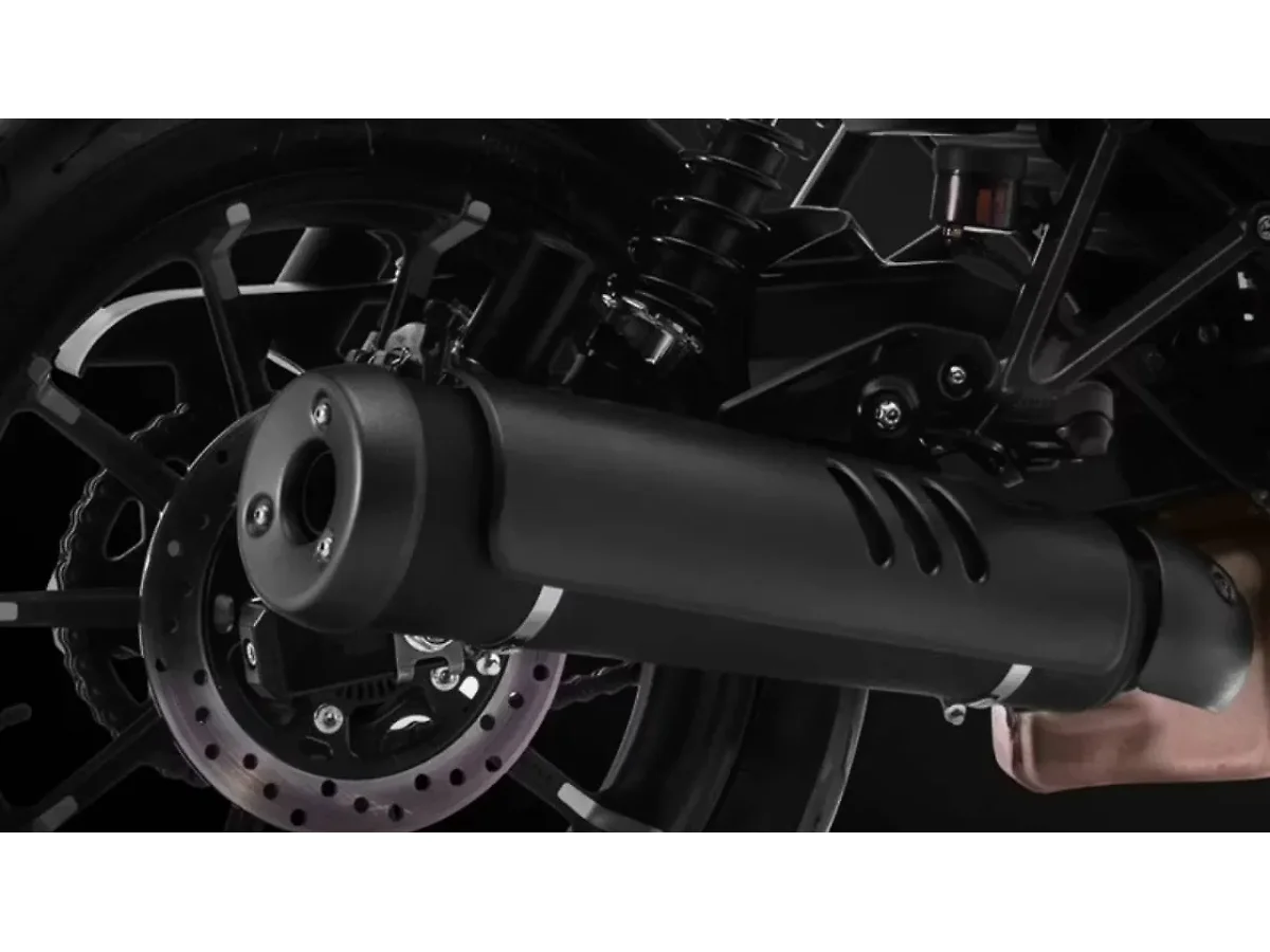 Harley-Davidson X440 exhaust system and rear wheel close-up view