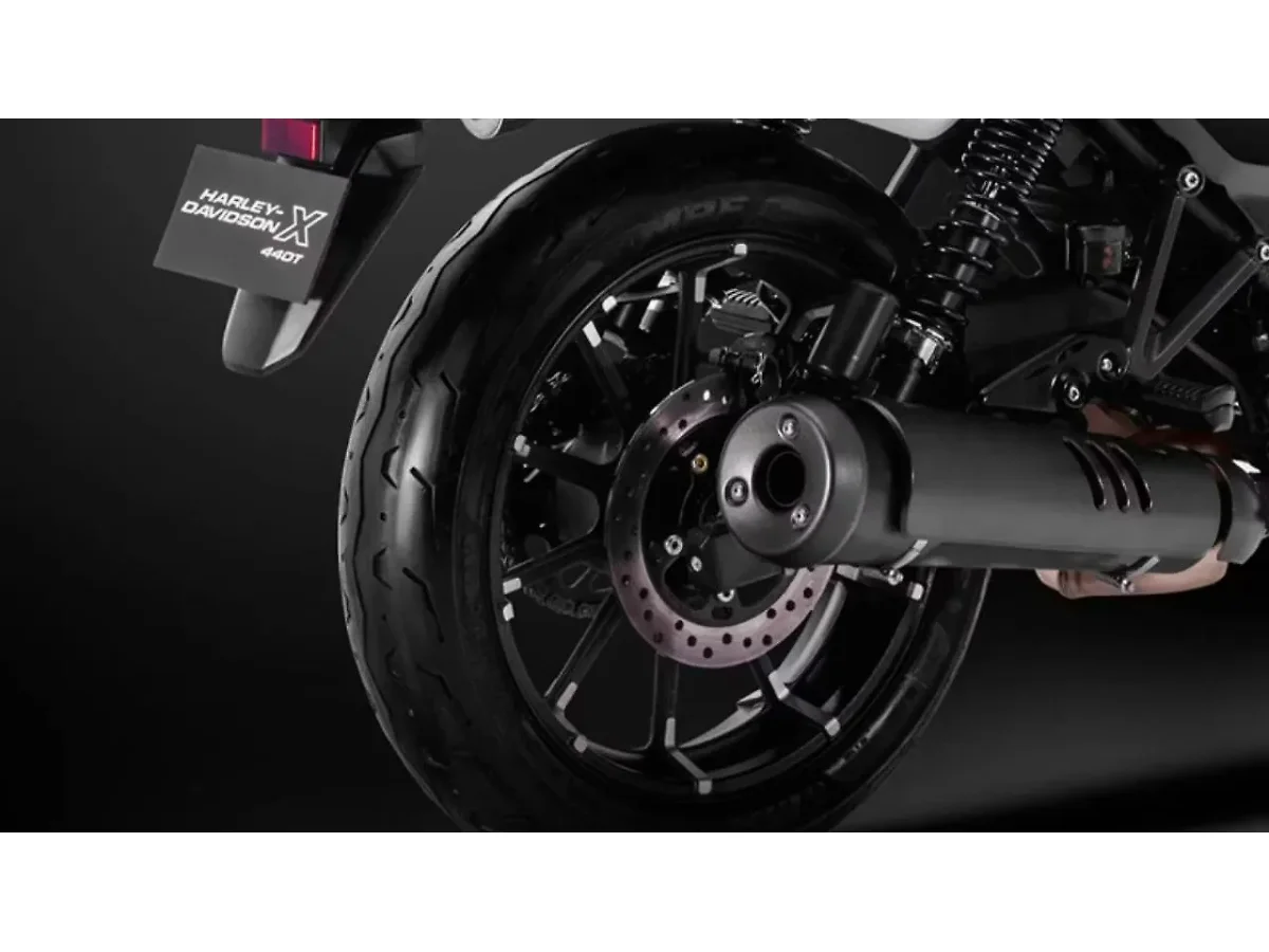 Harley-Davidson X440 rear wheel and exhaust close-up view