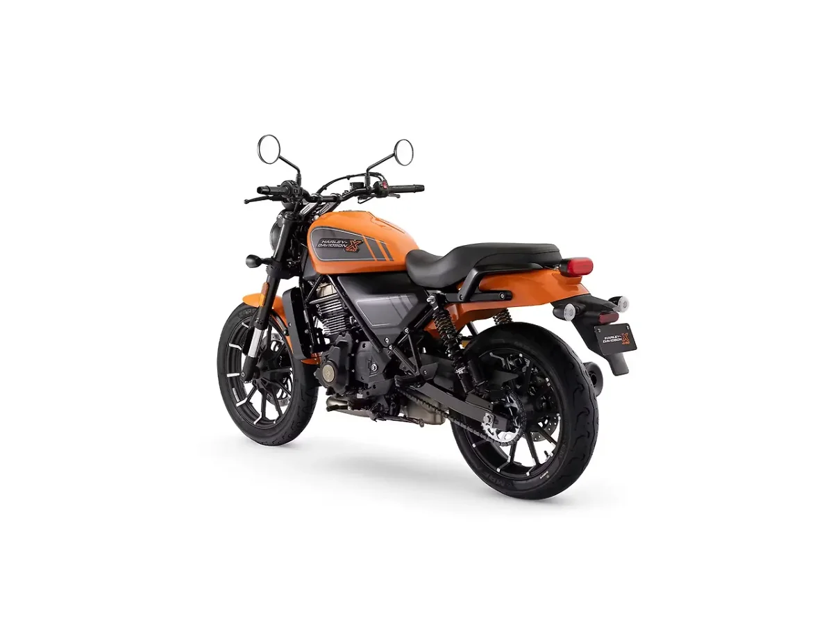 Harley-Davidson X440 Baja Orange motorcycle left rear three-quarter view