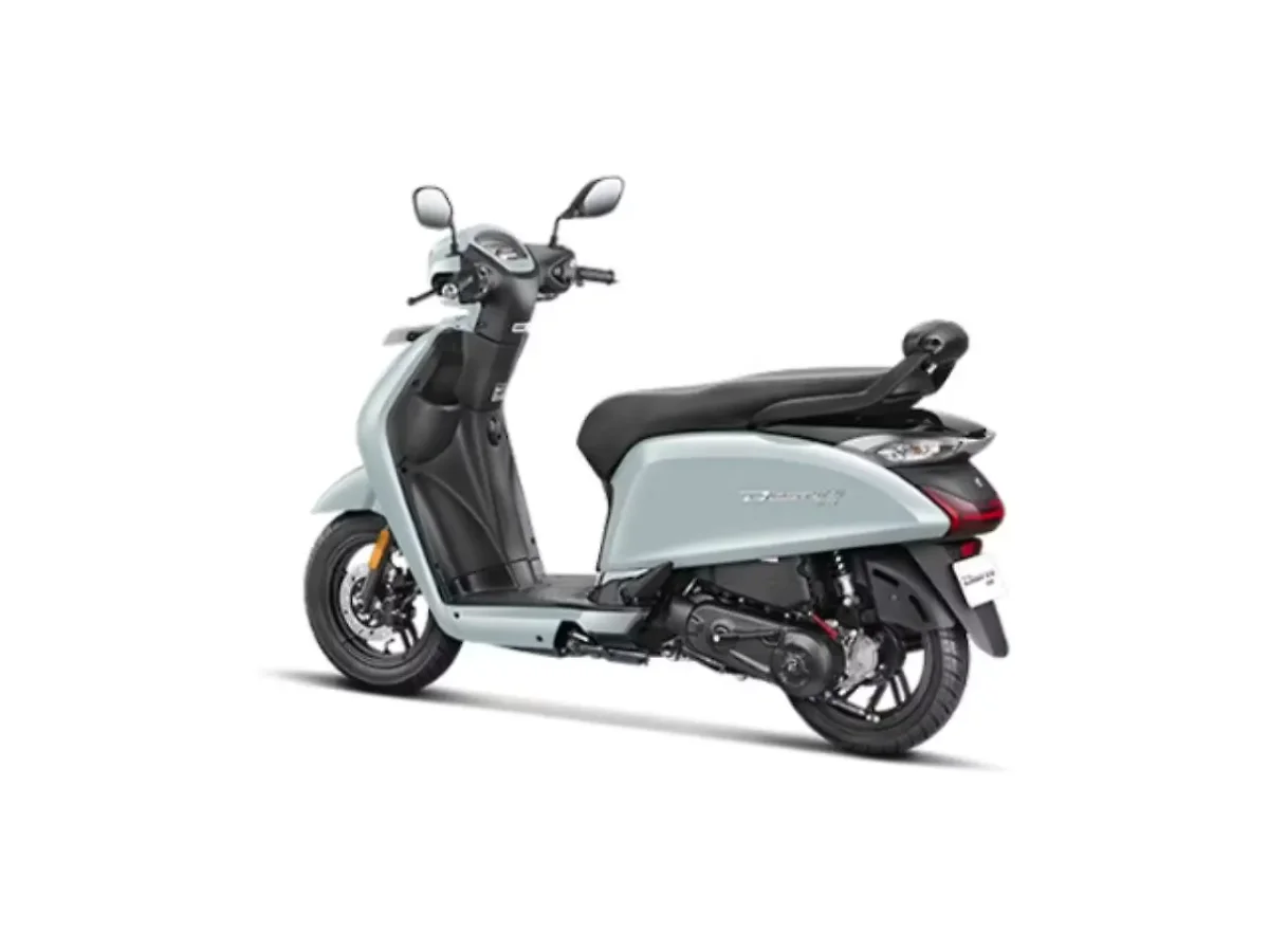 Hero Destini 110 Aqua Grey scooter left rear three-quarter view