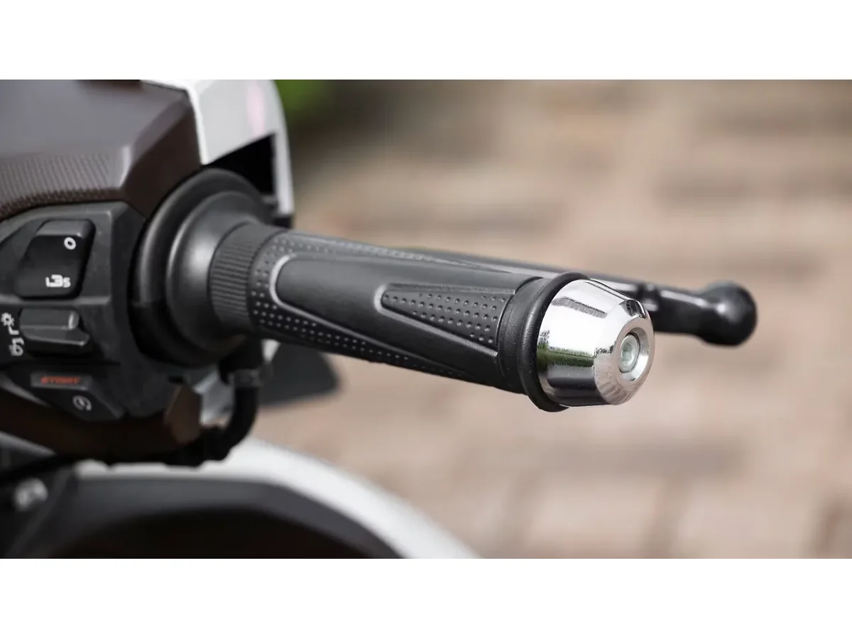 Hero Destini 125 handlebar grip and bar-end weight detail