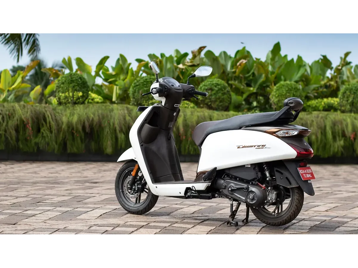 Hero Destini 125 scooter shown from left rear three-quarter angle