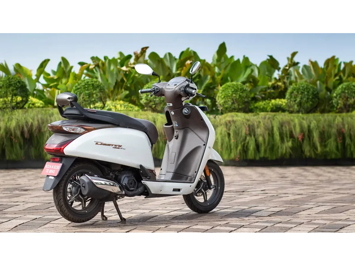 Hero Destini 125 scooter shown from right rear three-quarter angle