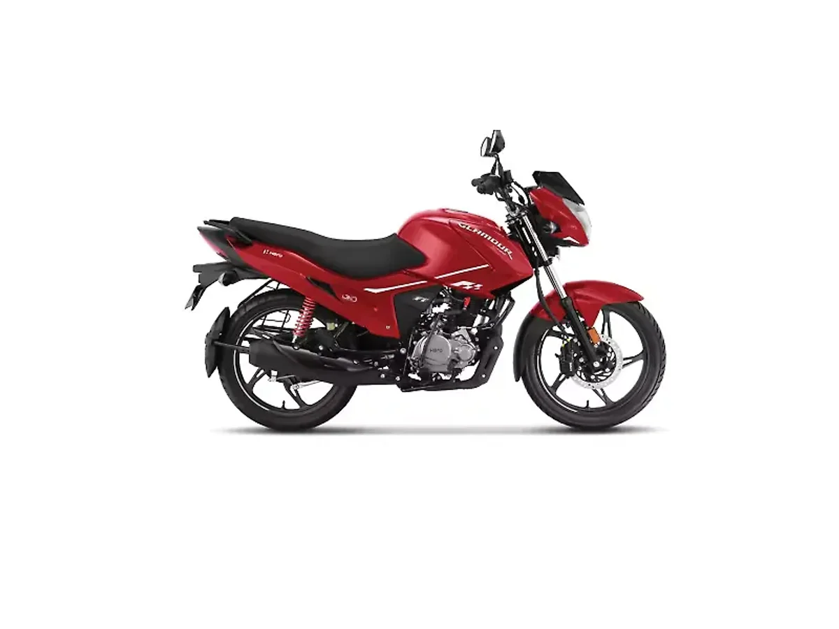 Hero Glamour XTEC Candy Blazing Red motorcycle side profile on white background
