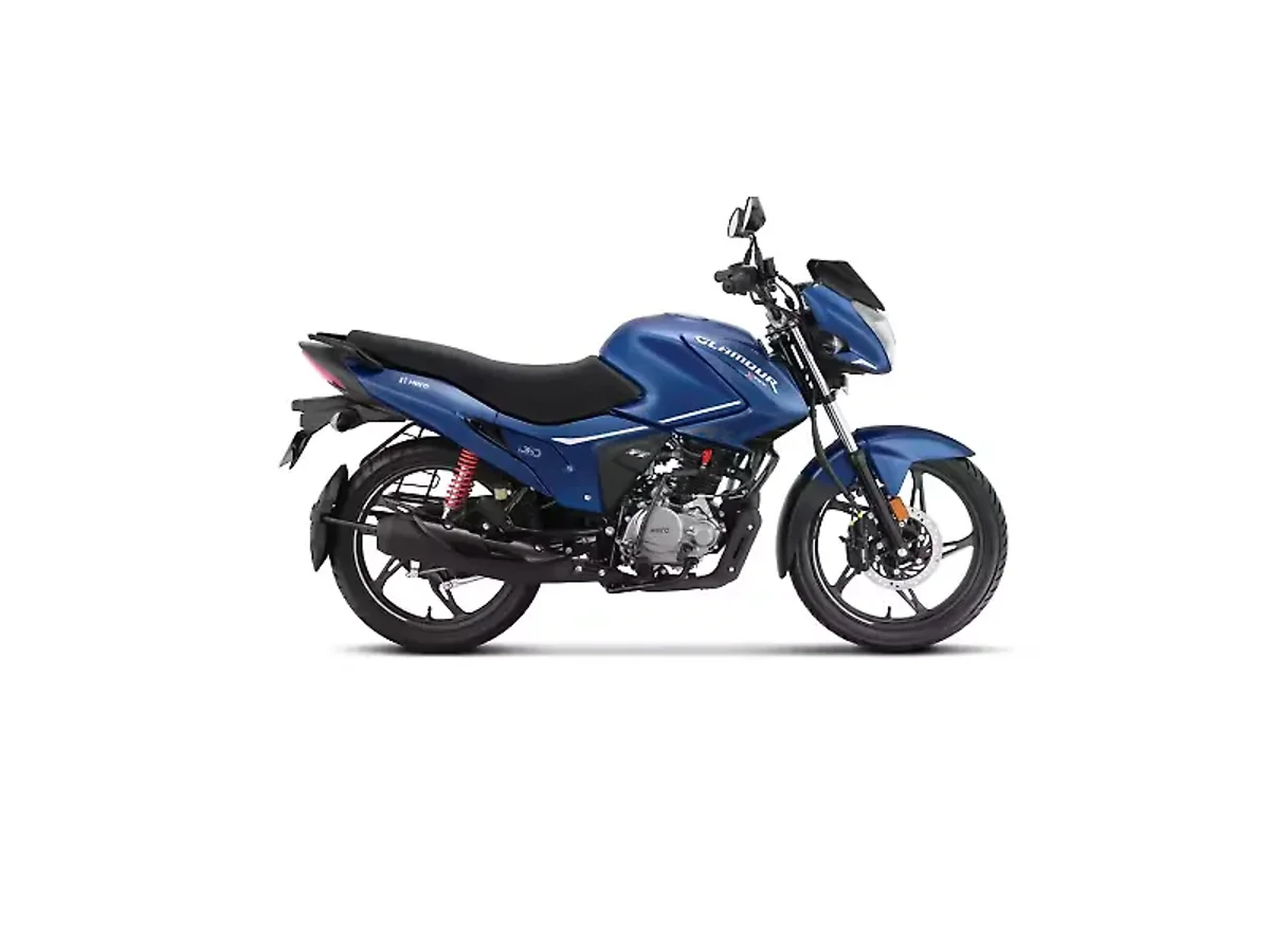Hero Glamour XTEC Metallic Nexus Blue motorcycle side profile on white background