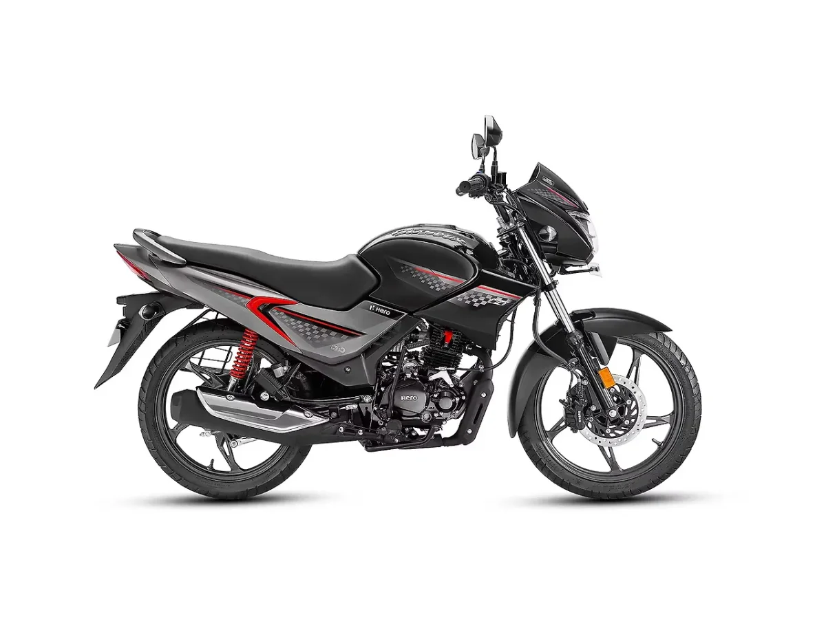 Hero Glamour Black Metallic Silver motorcycle side profile on white background