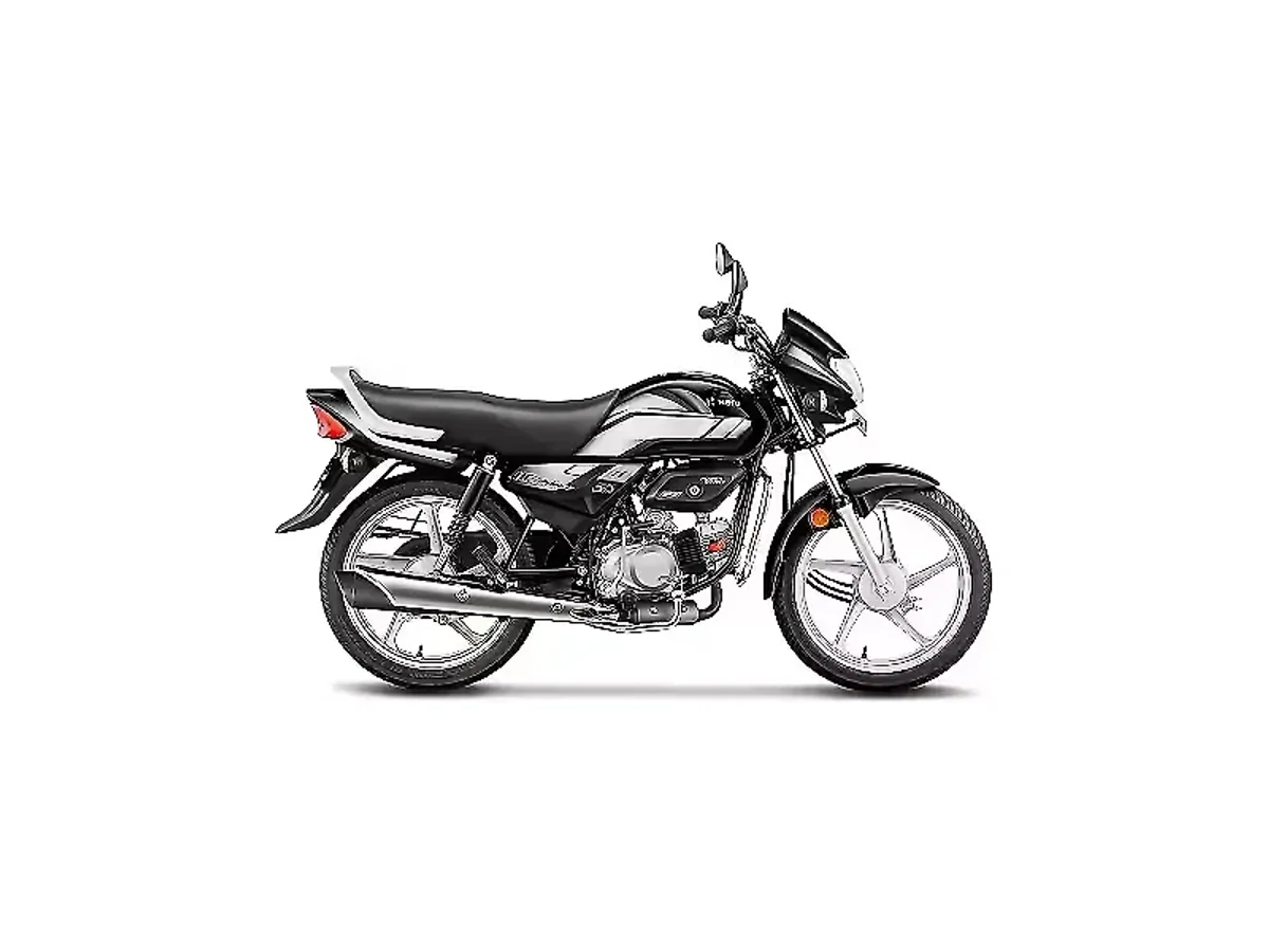 Hero HF Deluxe Black Grey Stripe motorcycle side profile on white background