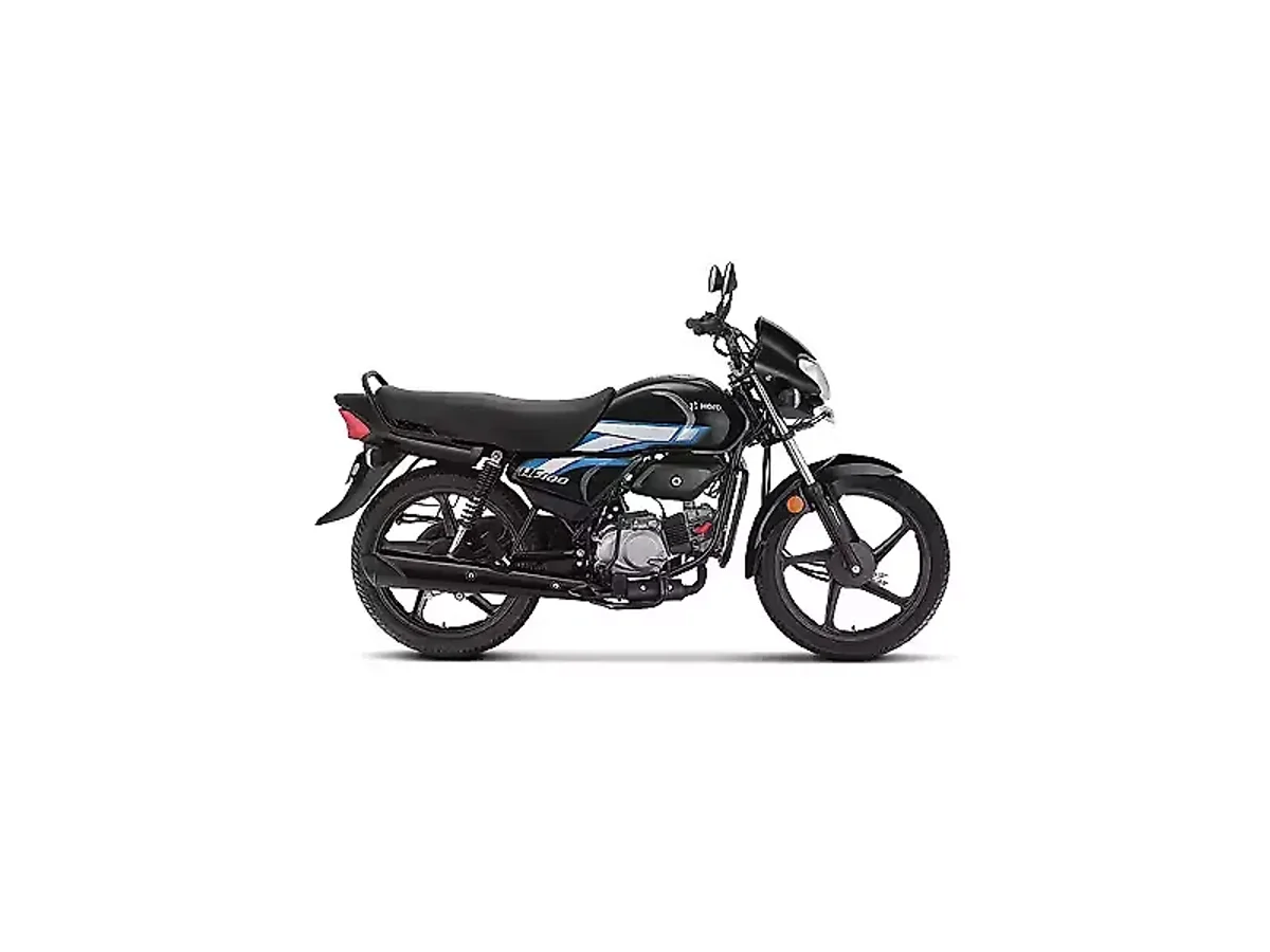 Hero HF Deluxe Blue Black motorcycle side profile on white background