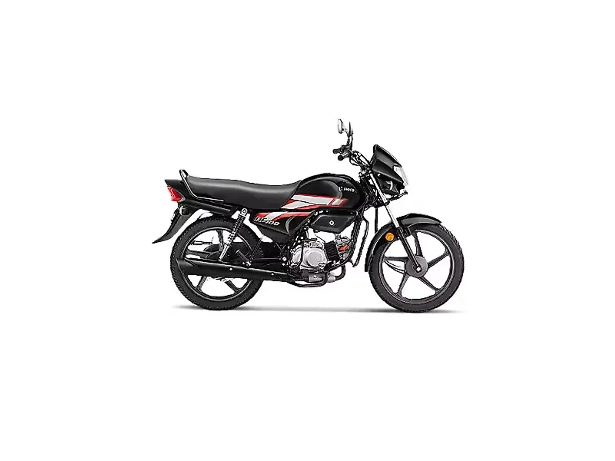Hero HF Deluxe Red Black motorcycle side profile on white background
