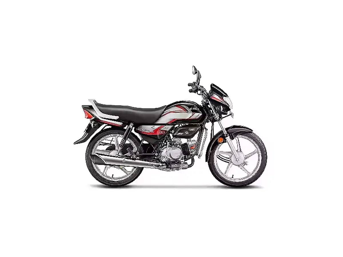 Hero HF Deluxe Sports Red Black motorcycle side profile on white background