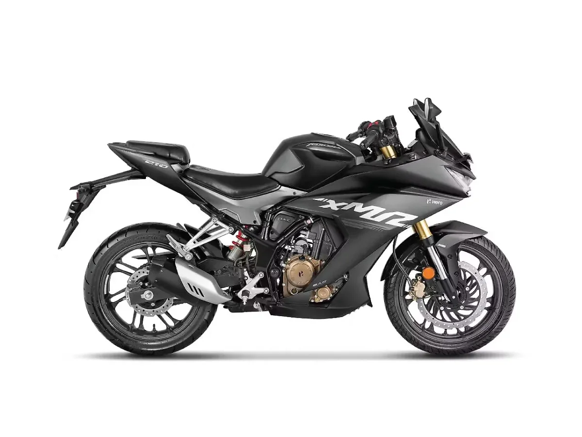 Hero Karizma XMR Matte Phantom Black motorcycle side profile on white background