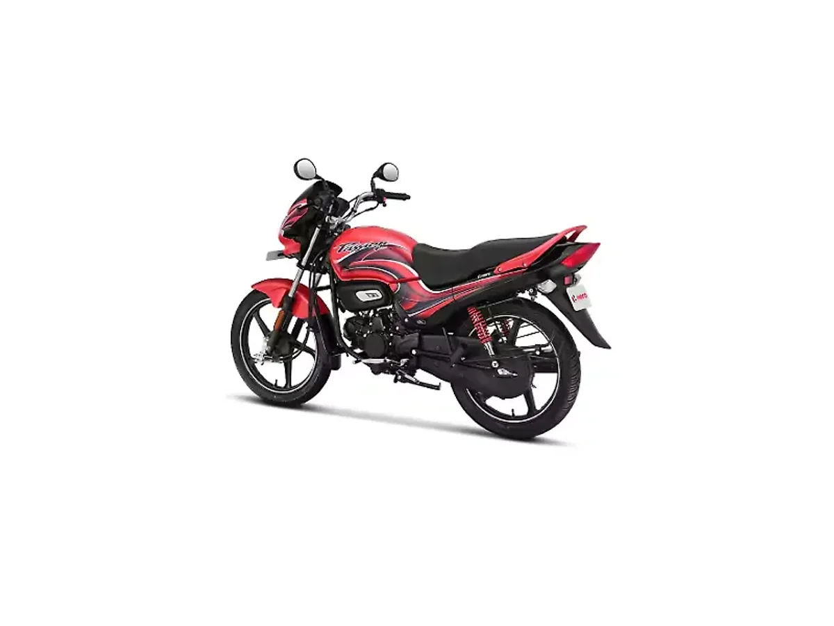 Hero Passion Plus left rear three-quarter view in red and black