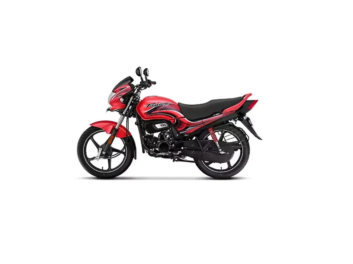Left side profile of the Hero Passion Plus motorcycle