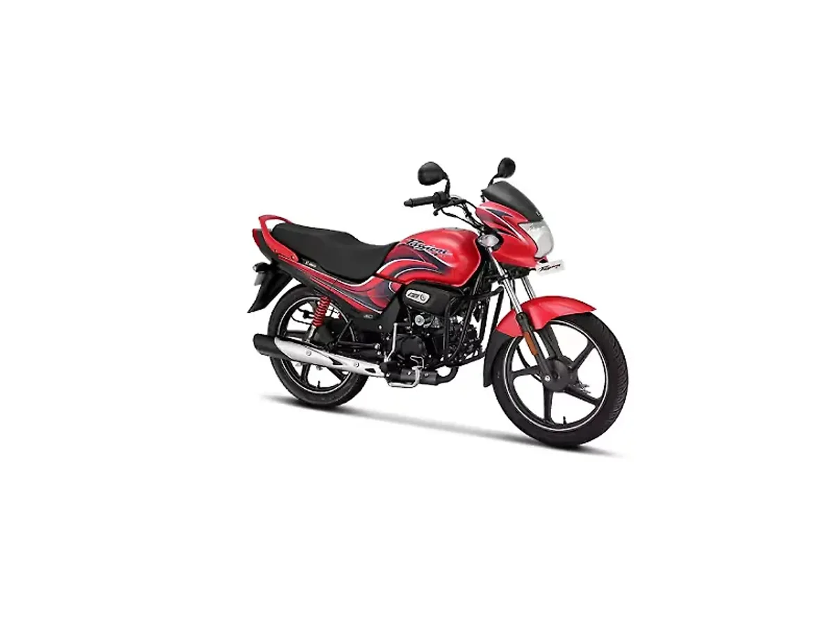 Hero Passion Plus right front three-quarter view in red and black