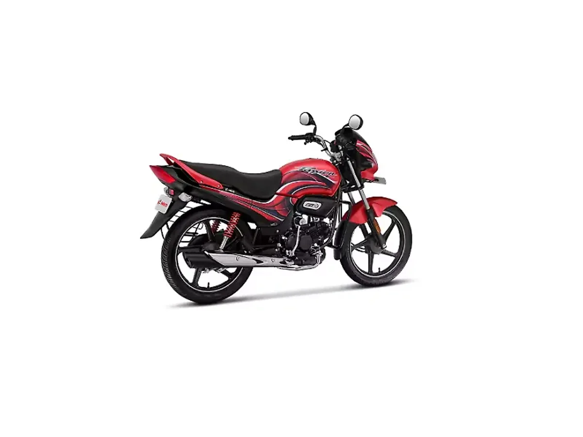 Hero Passion Plus right rear three-quarter view in red and black