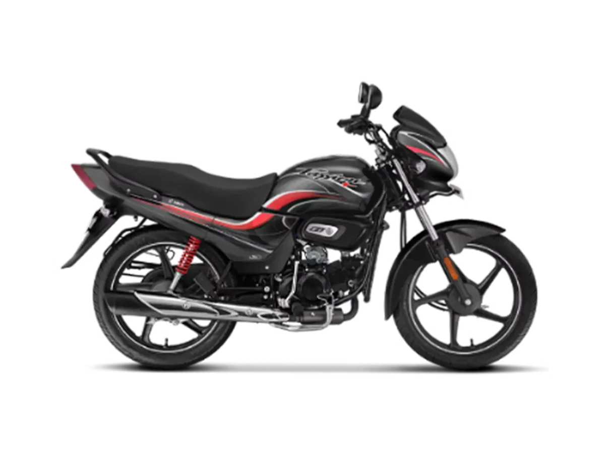 Right side profile of the Hero Passion Plus motorcycle