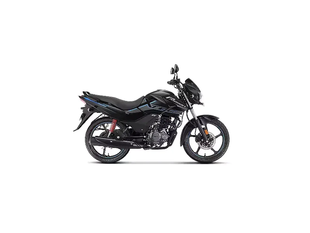 Hero Passion XTEC Black Polestar Blue colour side profile