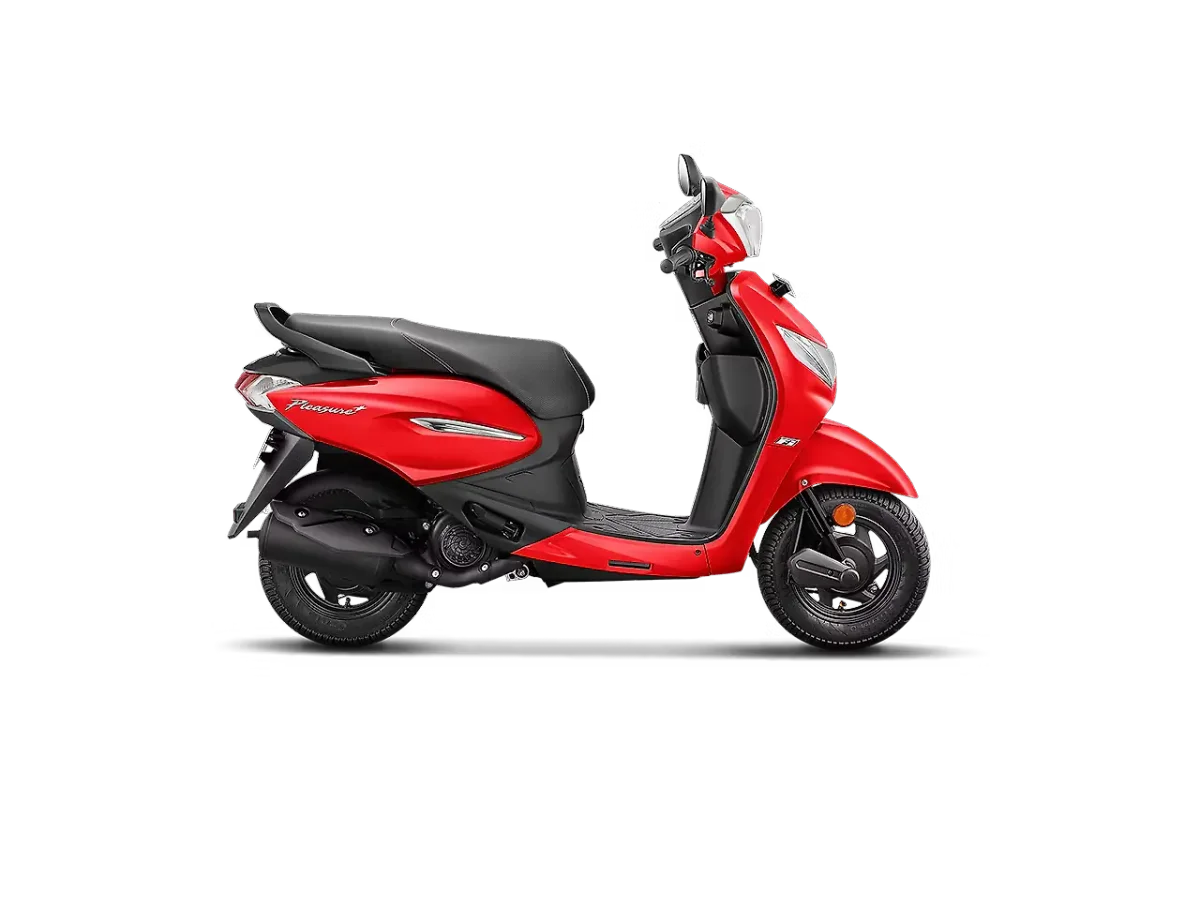 Hero Pleasure Plus scooter in red colour side profile