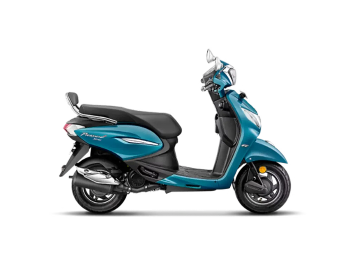 Hero Pleasure Plus scooter in Teal Blue colour side profile