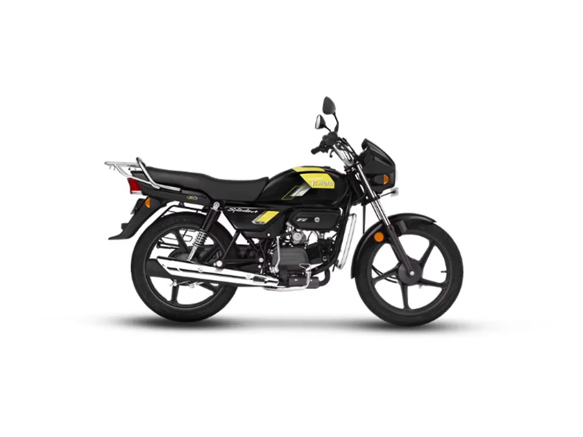 Hero Splendor Plus XTEC Black with Greenish Yellow colour side profile