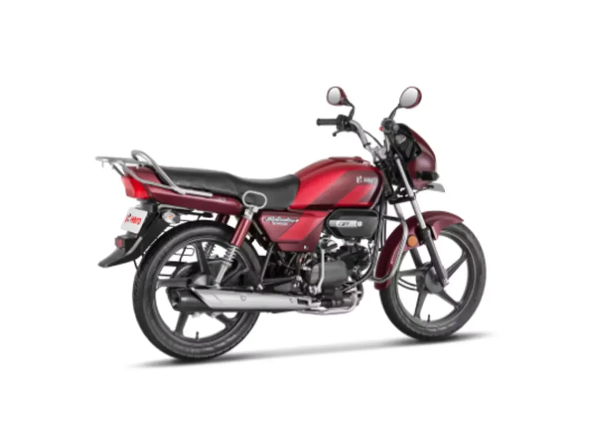 Hero Splendor Plus XTEC right rear three-quarter view in red and black