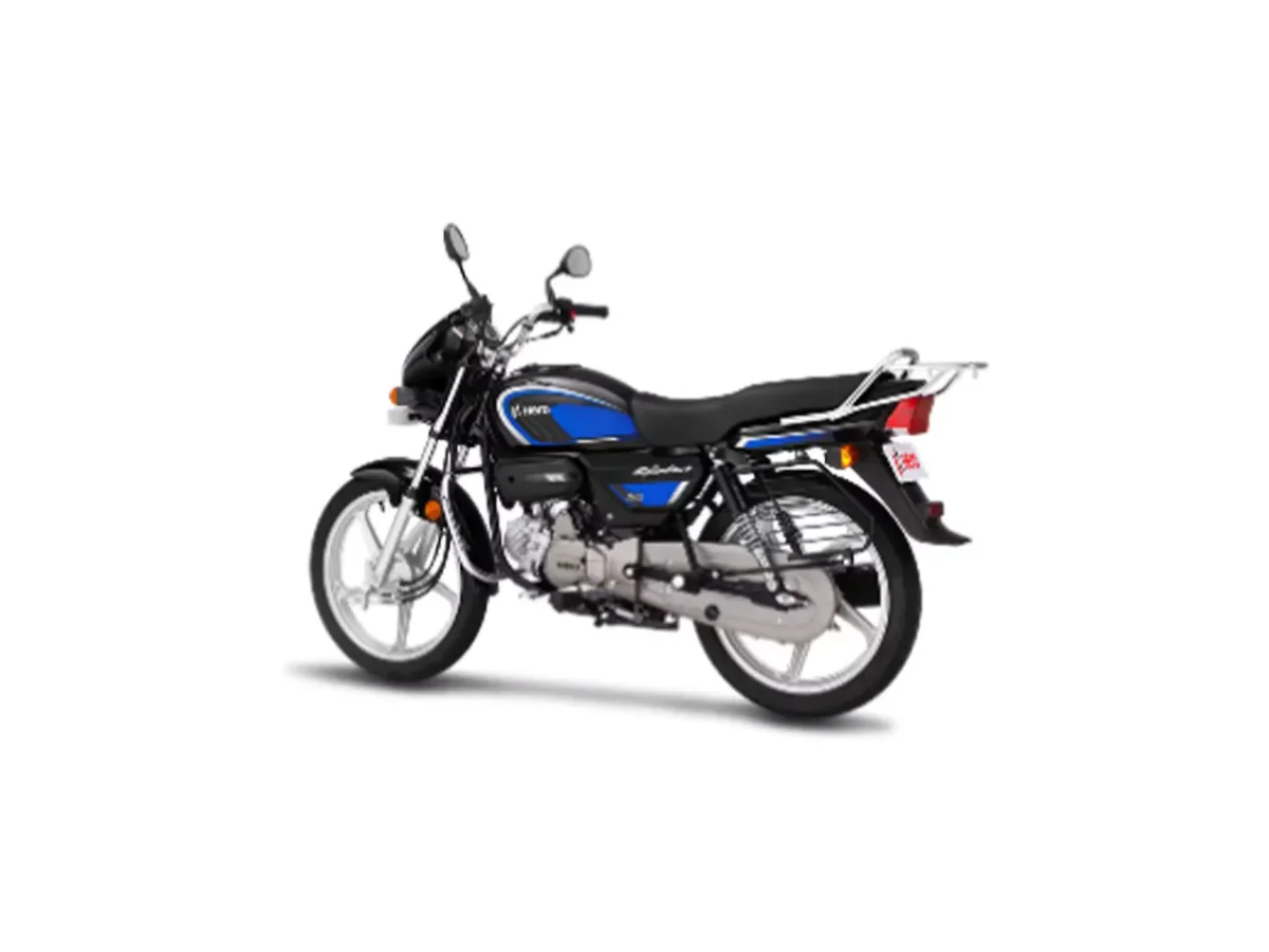Hero Splendor Plus left rear three-quarter view in Blue Black colour